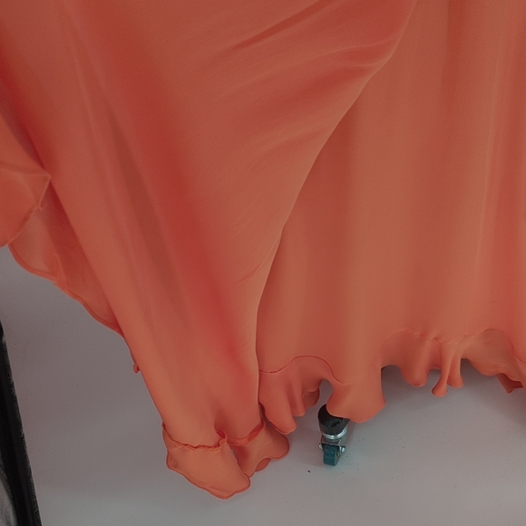 Women's Silk Ruffle Wrapped Maxi Dress Orange Size M/L - Picture 7 of 10